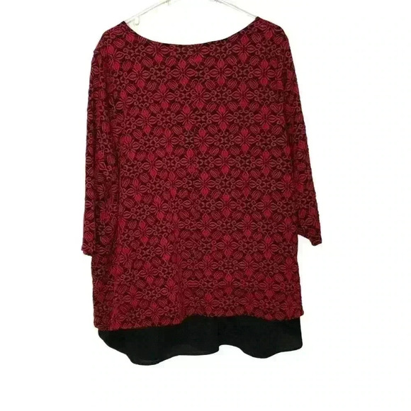 Catherines top 1X scoop neck 3/4 sleeve embroidered red on black - Picture 2 of 7